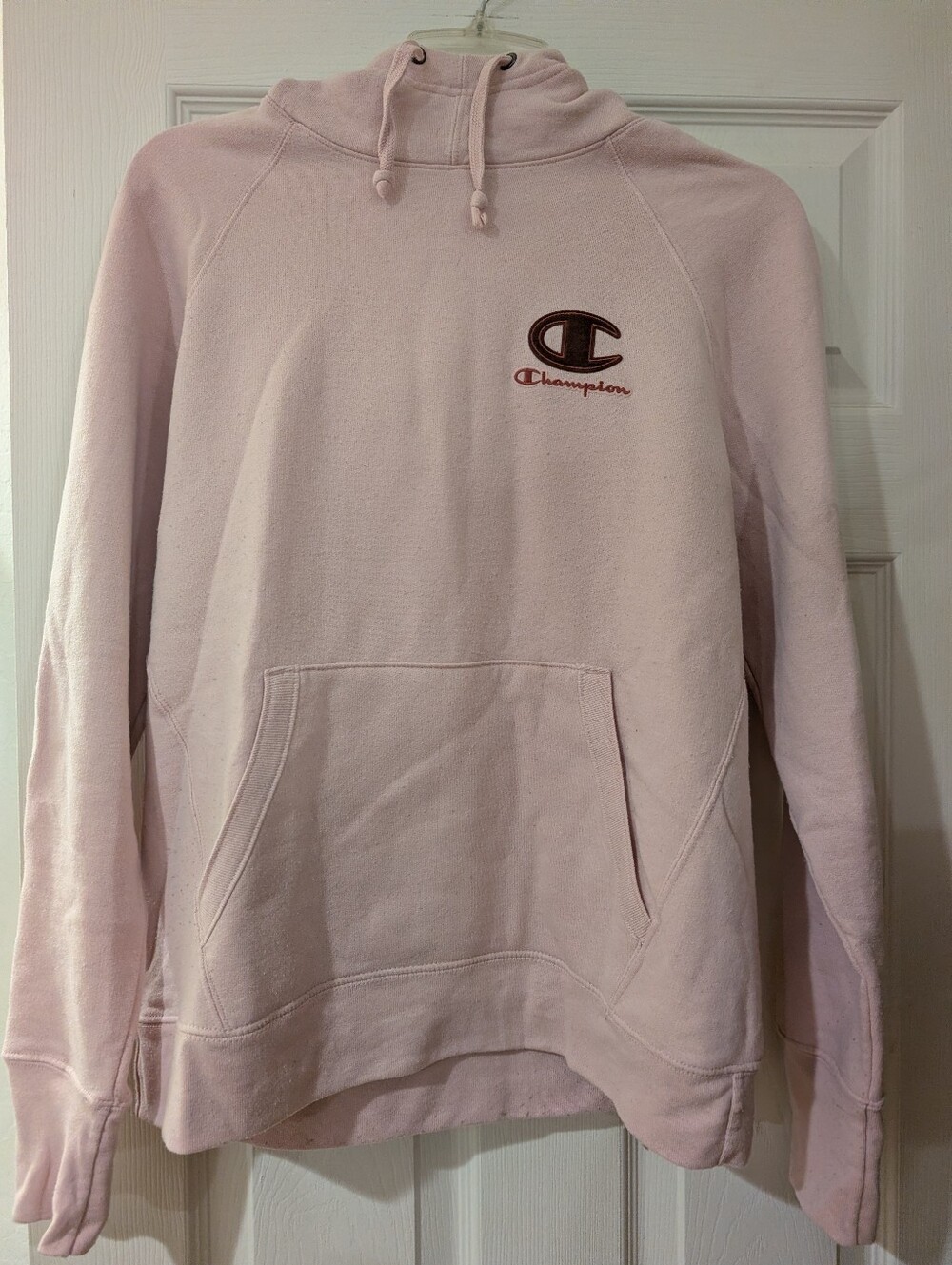 Champion Light Pink Pullover Hoodie with Embroidered Logo